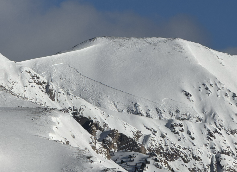 Large avalanche on distant steep slope.