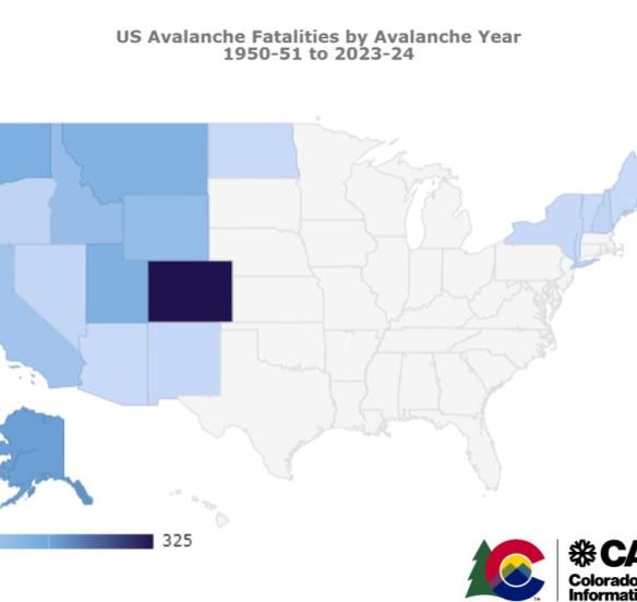 Map of US Avalanche Fatalities by State
