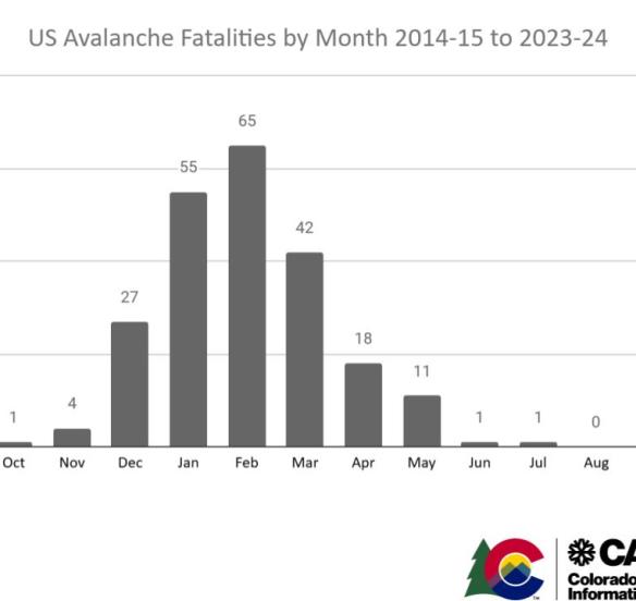 Graph of us avalanche fatalities by month in last decade